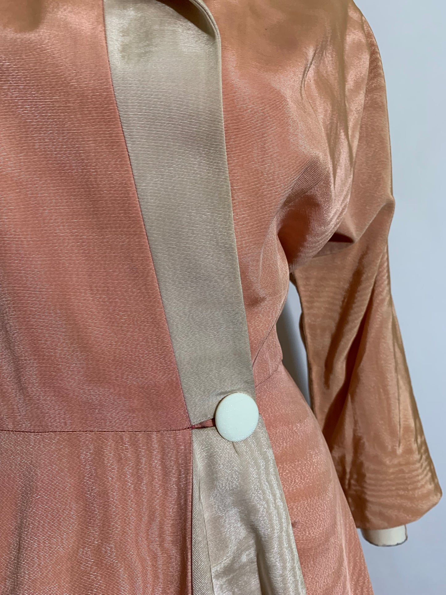 Peache Moiré Taffeta Two Tone Robe with Asymmetrical Robe circa 1940s