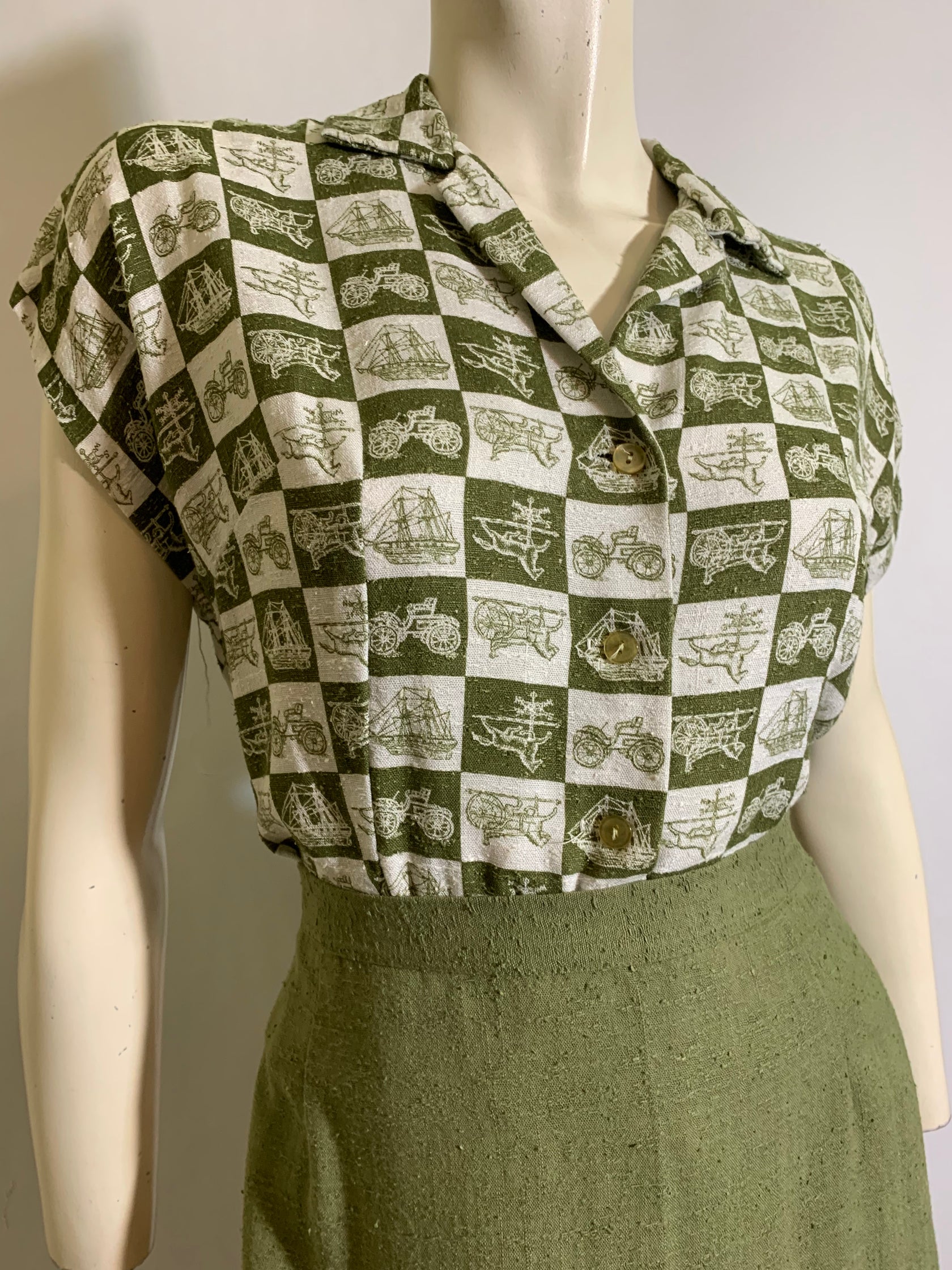 Sage Green Gingham Blouse and Skirt Set 60’s by Majestic main image 0