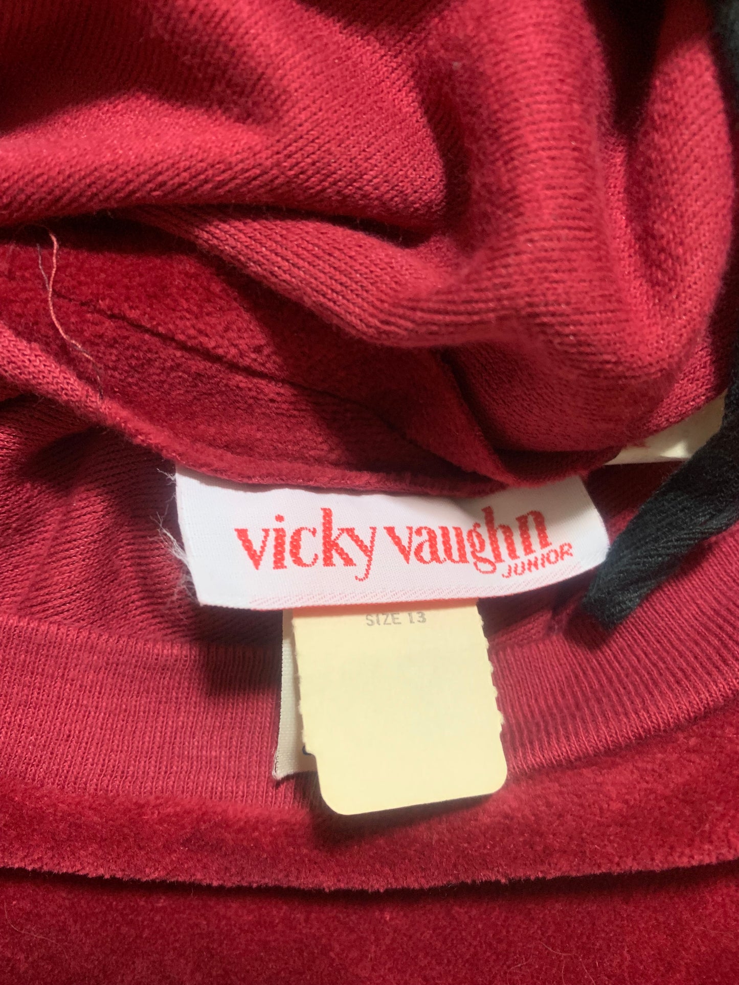 Burgundy Velour Dress with Cord Sash and Pockets circa 1980s