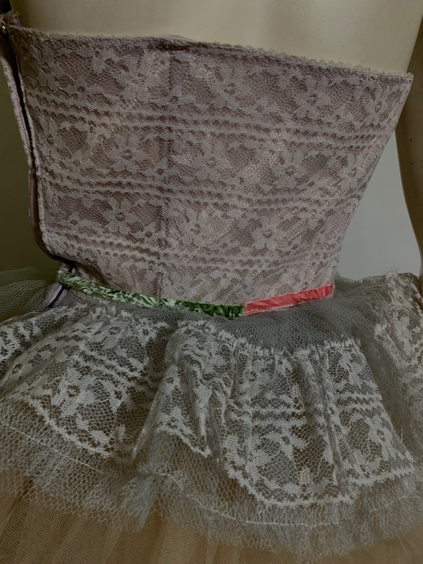 Nimue- the Reimagined Baby Blue and Pink Tulle Dress Flowers on Ribbons