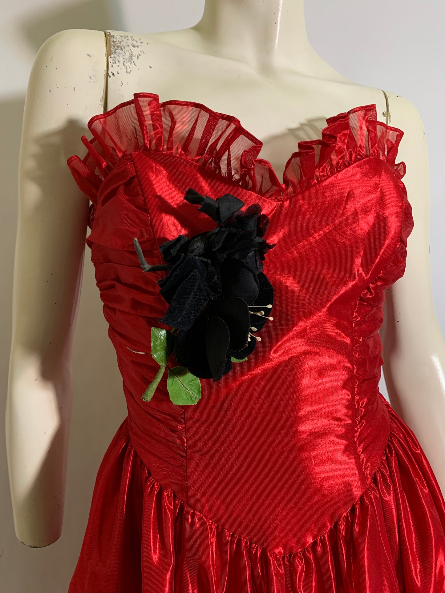 Shimmering Cherry Red Strapless Prom Dress circa 1980s
