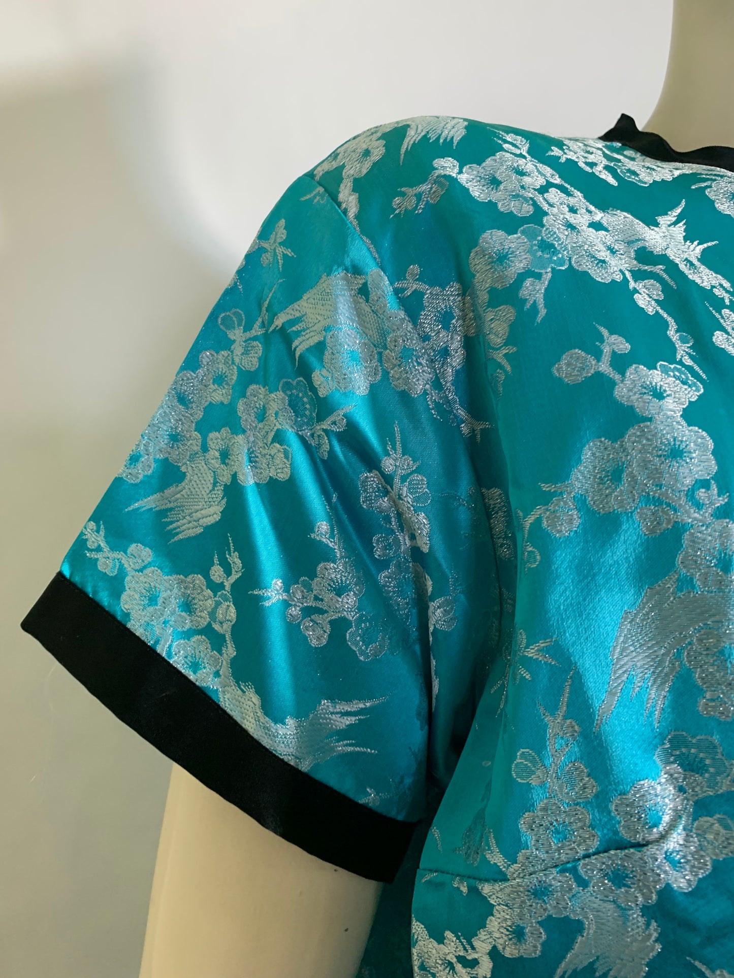 Silver and Blue Asian Style 2 Pc Pajama Set circa 1960s