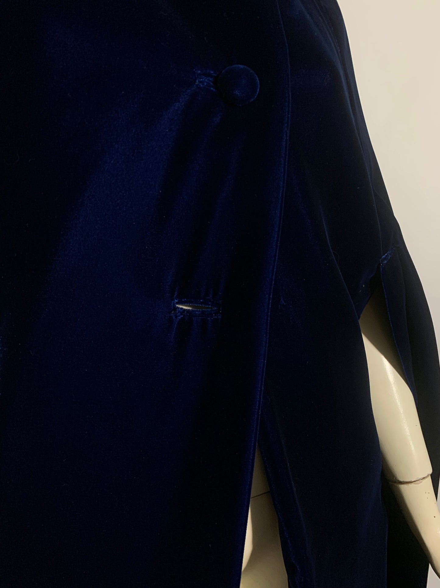 Deep Sapphire Blue Velvet Hooded Cloak circa 1960s