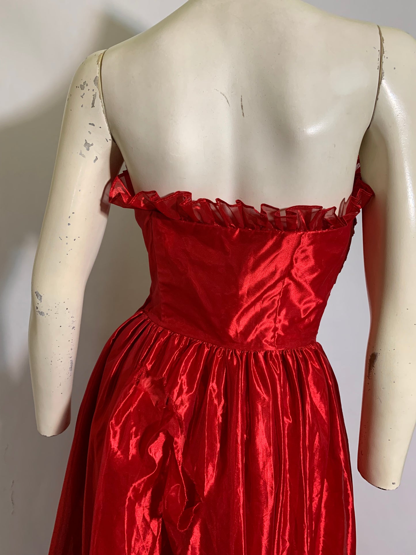 Shimmering Cherry Red Strapless Prom Dress circa 1980s