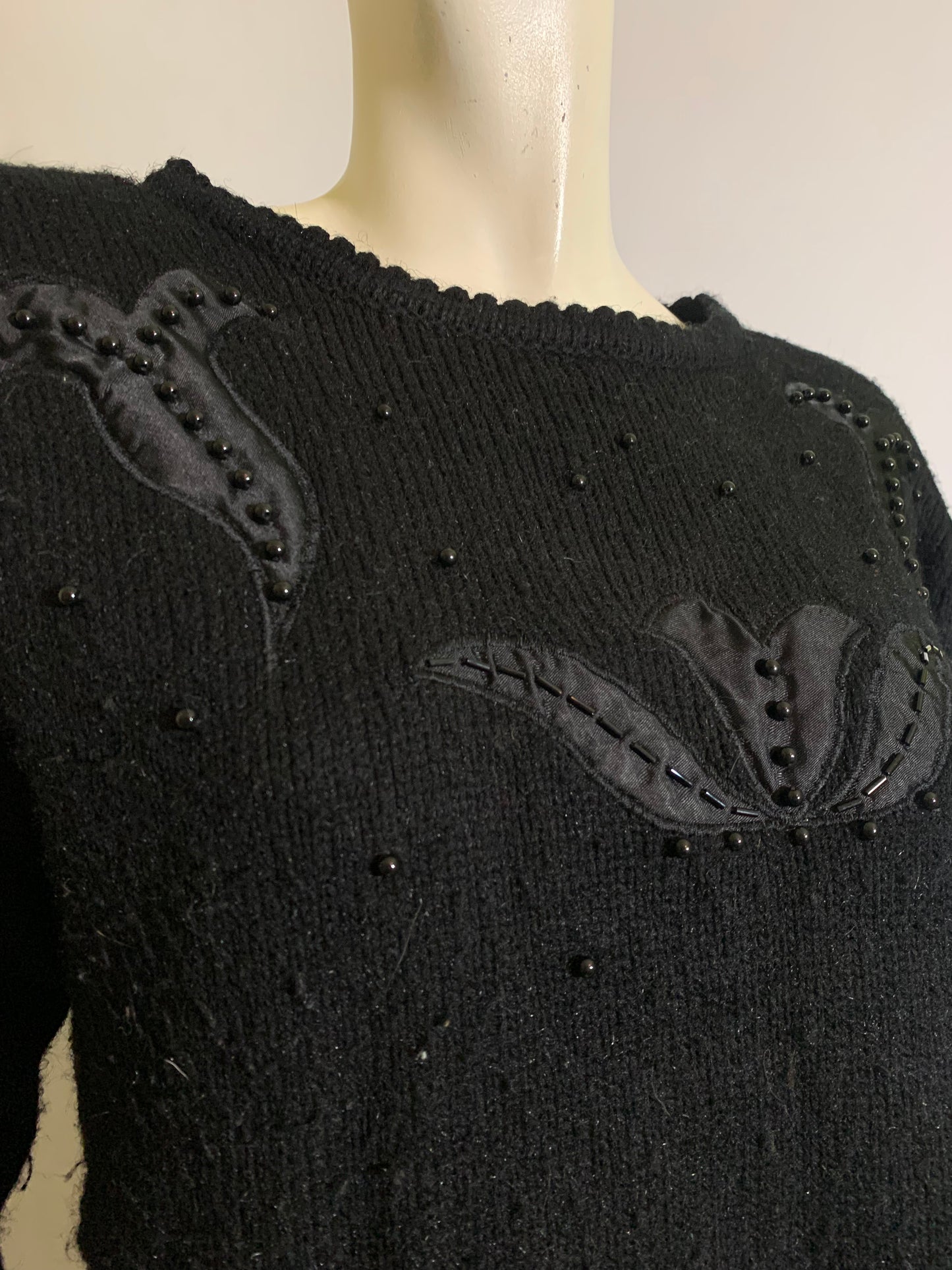 Black Long Sleeved Beaded Sweater circa 1980s
