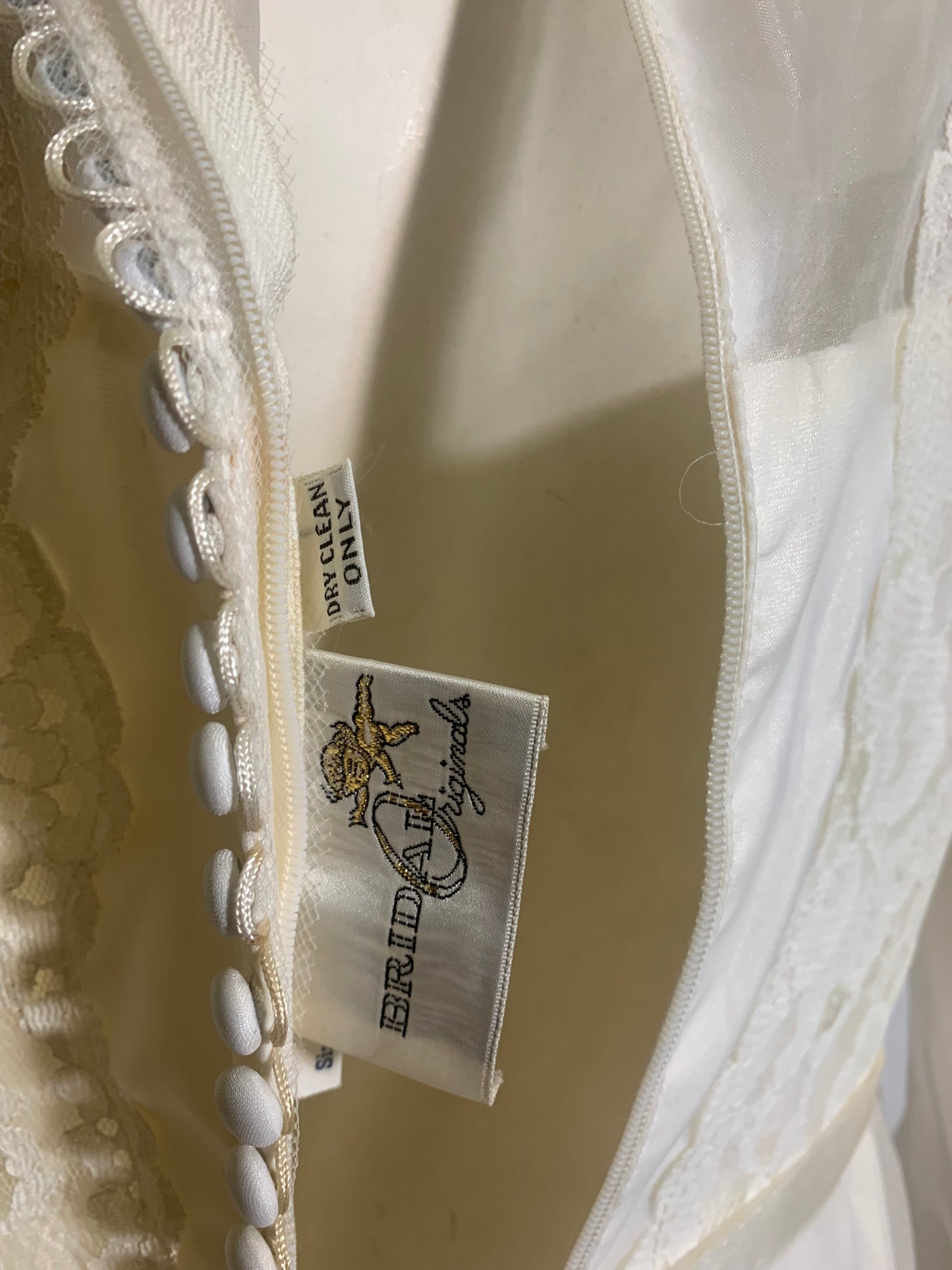 Regency Inspired Empire Waist Lace Trimmed Wedding Dress & Long Veil circa 1960s