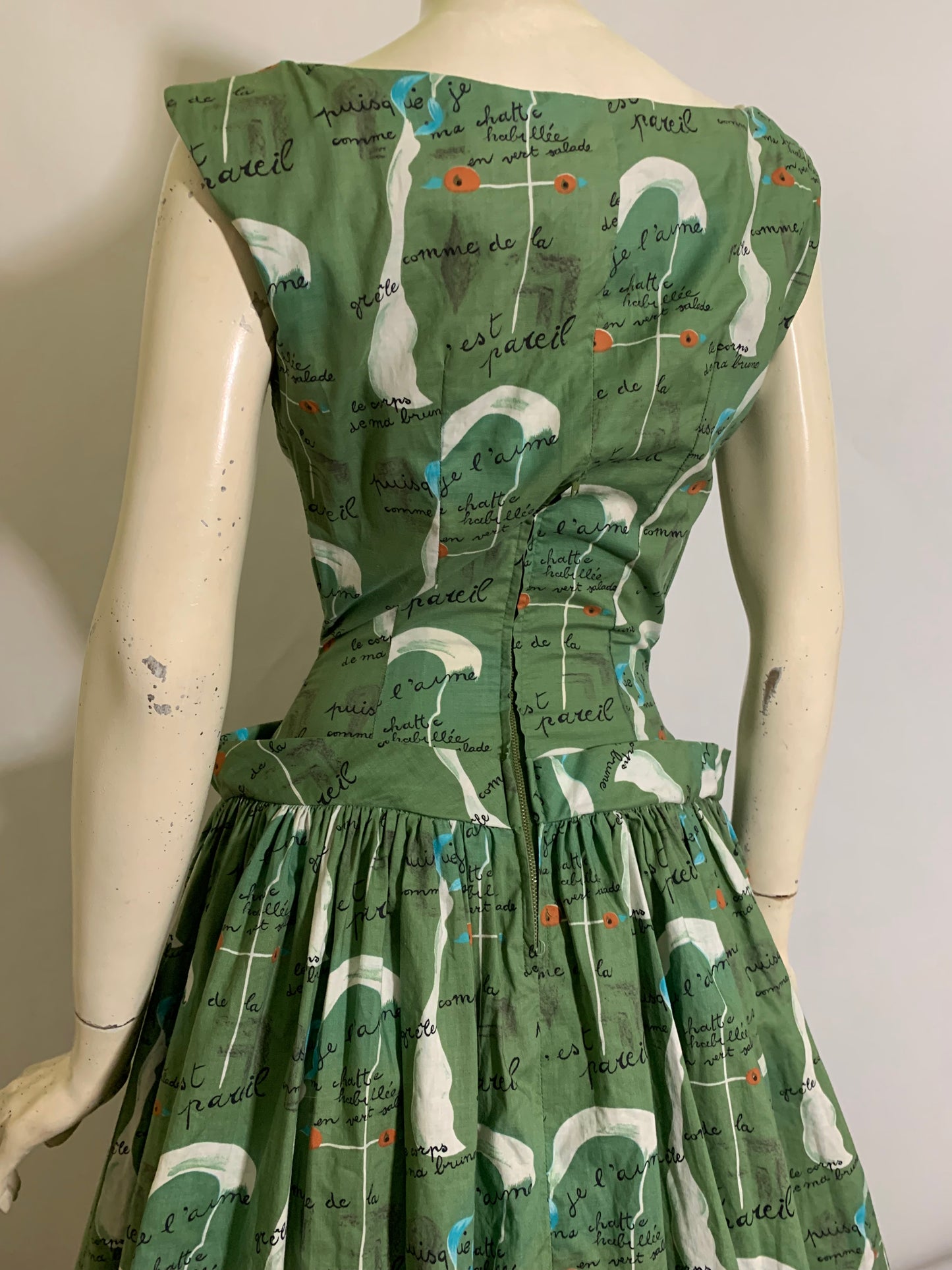 Rare Joan Miro Painting-Poem Art Print Fuller Fabrics Cotton Dress circa 1950s
