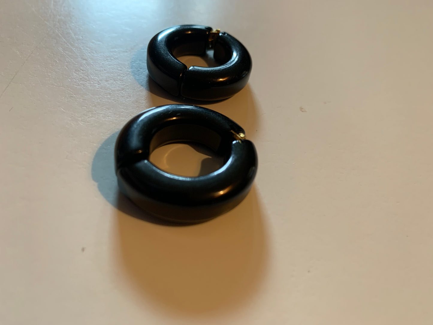 Black Lucite Hoop Clip Earrings circa 1940s