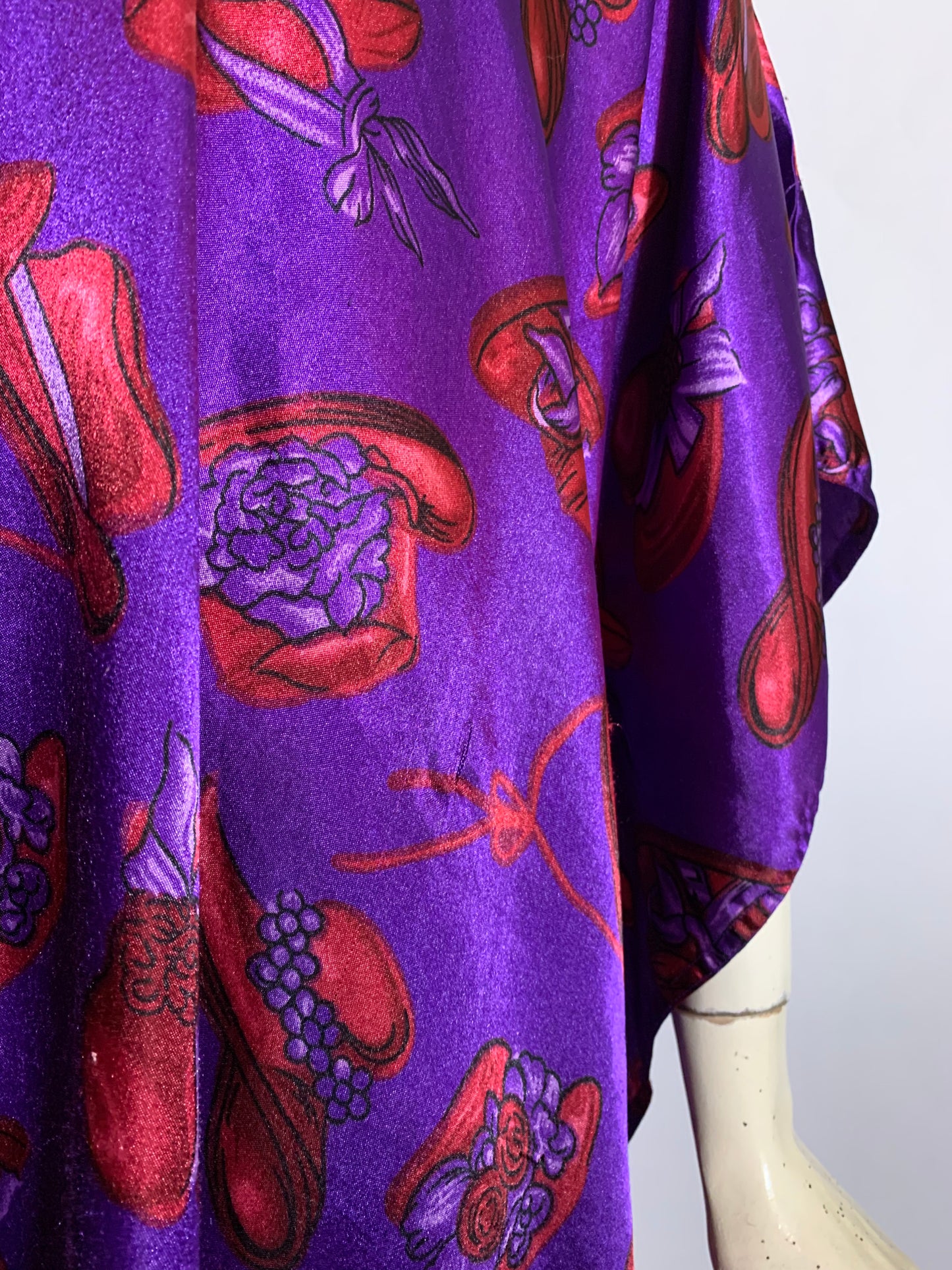 Red Hat Lady Print Satin Finish Caftan  circa 1990s