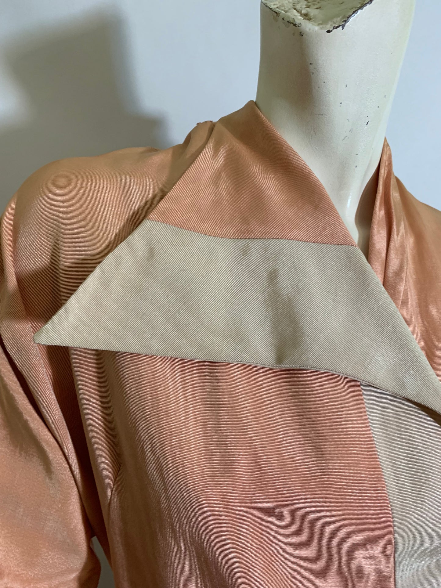 Peache Moiré Taffeta Two Tone Robe with Asymmetrical Robe circa 1940s