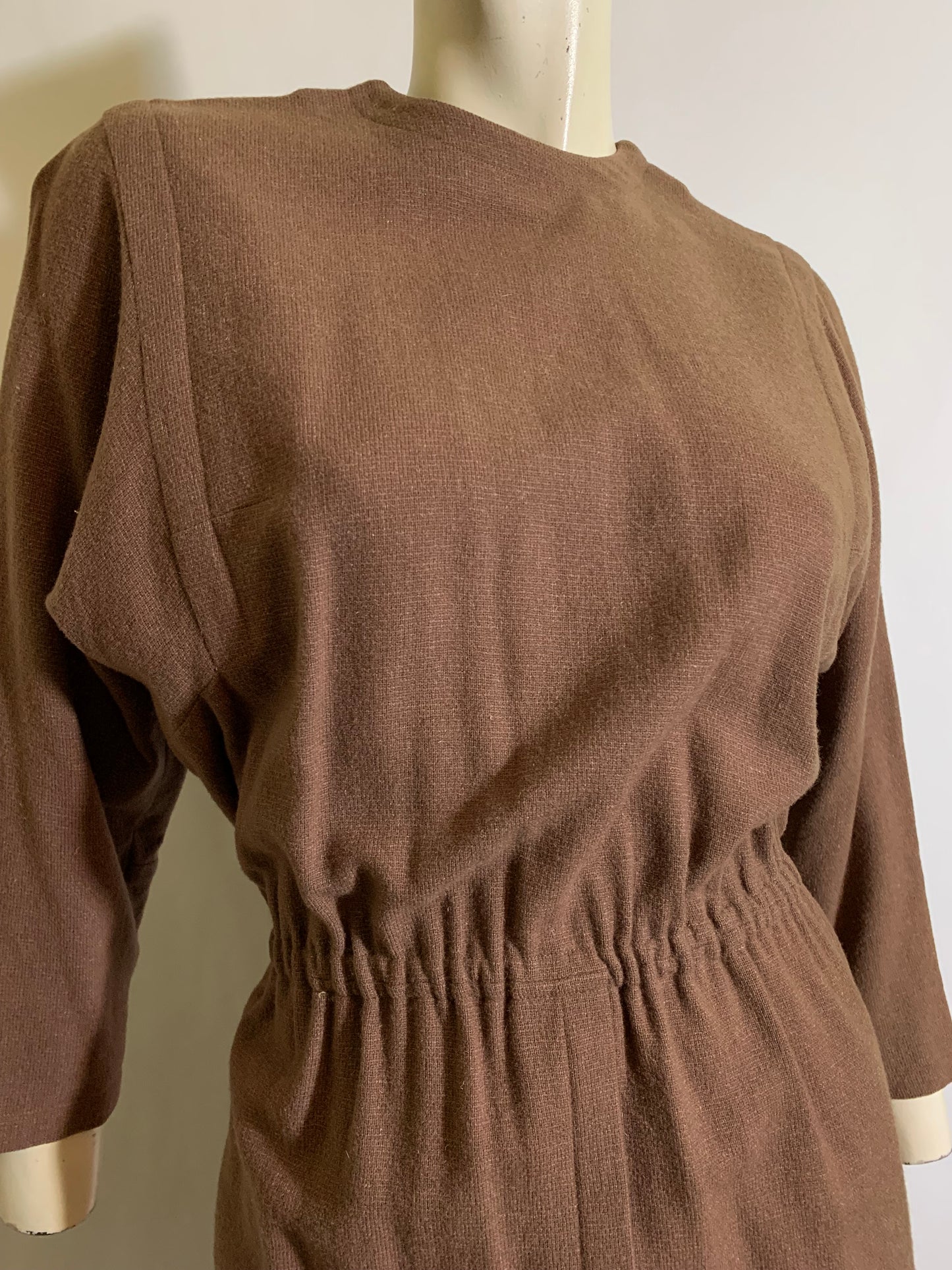 Clay Brown Wool Sheath Dress with Covered Buttons Down Back circa 1960s