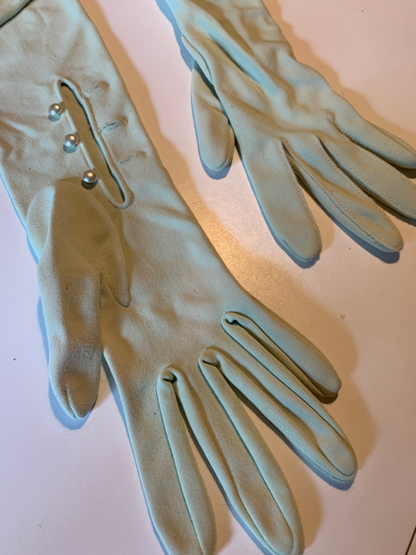 Mint Green Opera Length Nylon Gloves circa 1960s