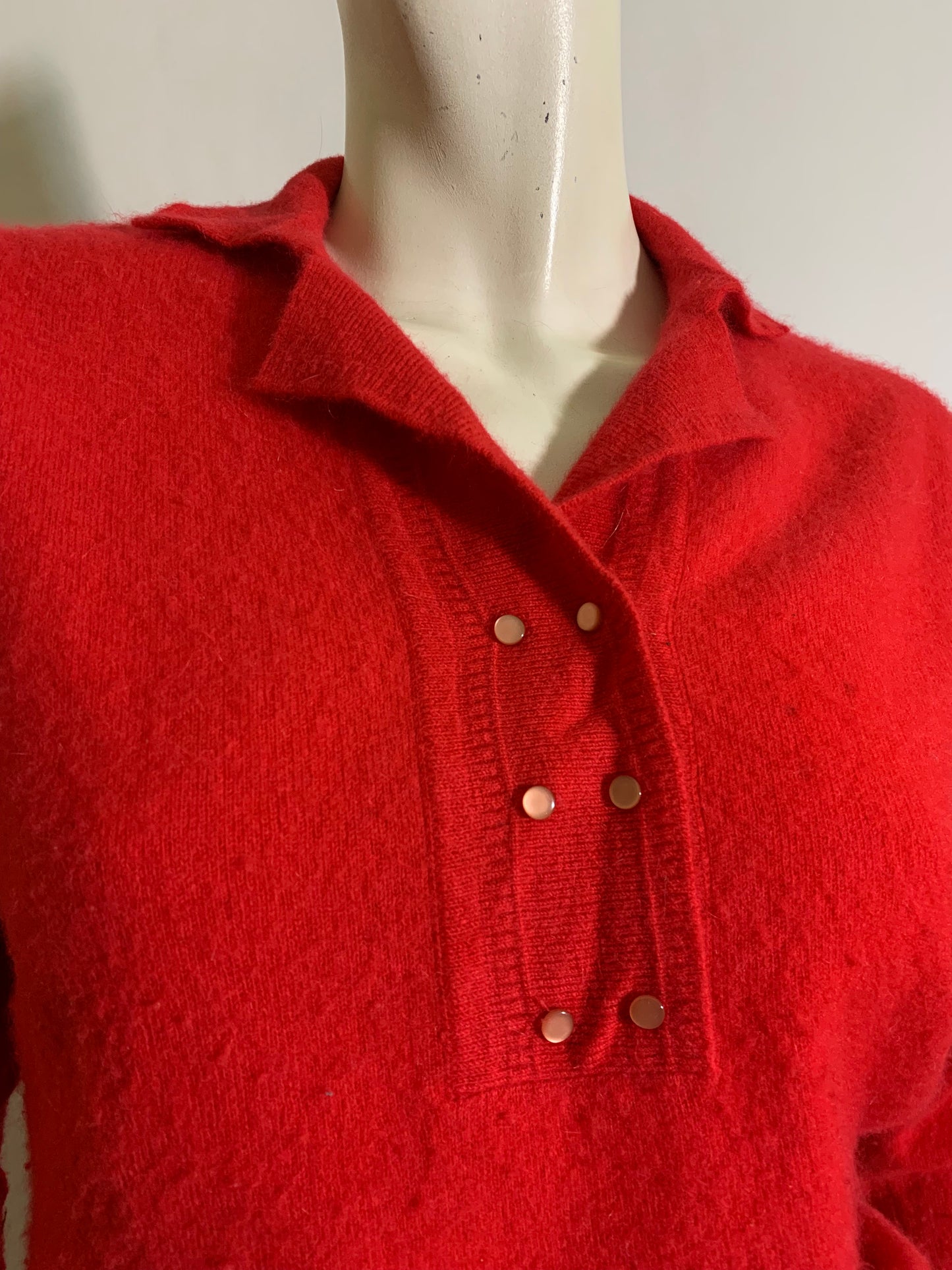 RESERVED Melon Red Wool Fur Blend Collared Sweater circa 1960s