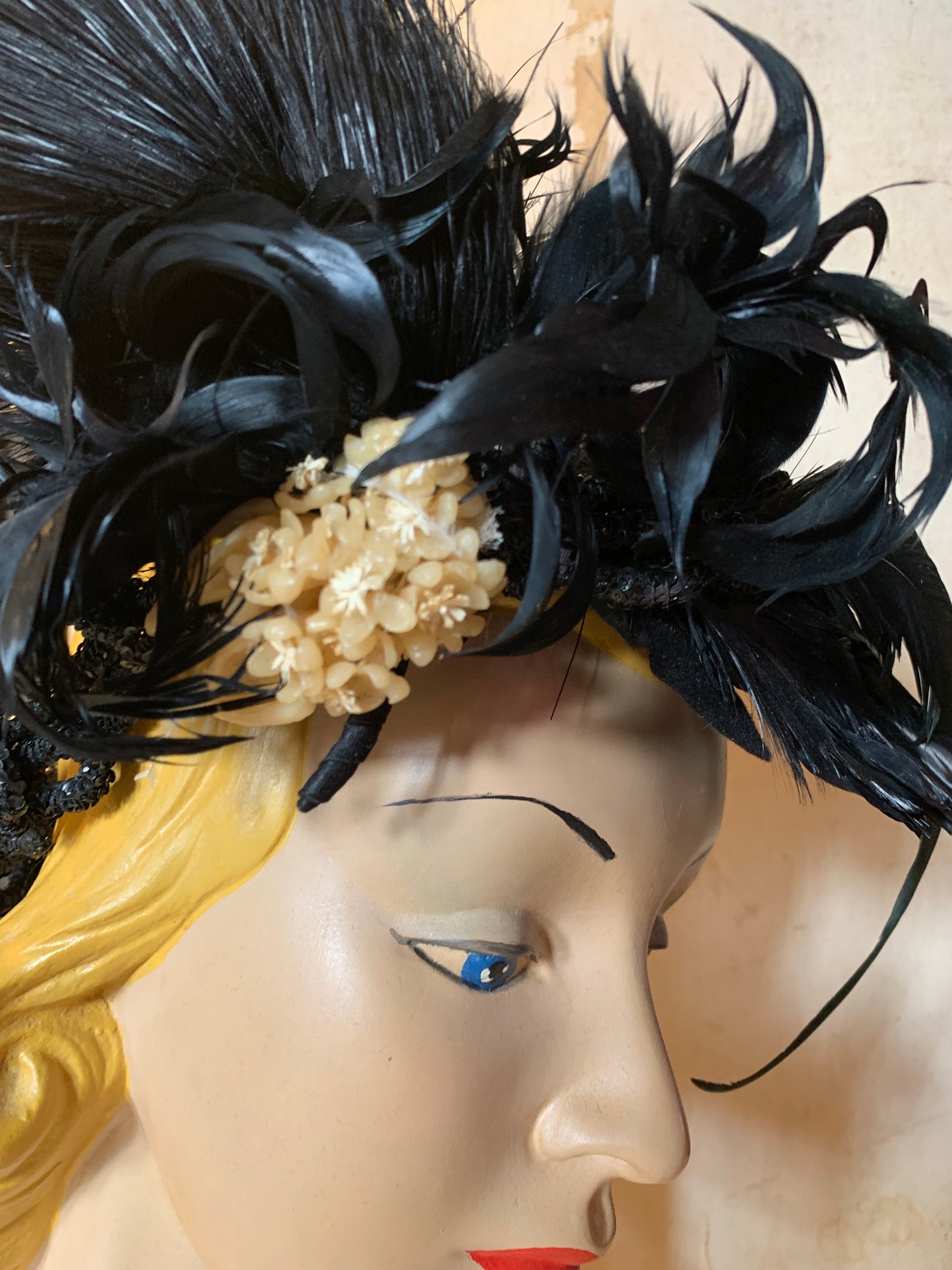 Murdered by Birds Reimagined Victorian Jet Beaded Crown with Feathers