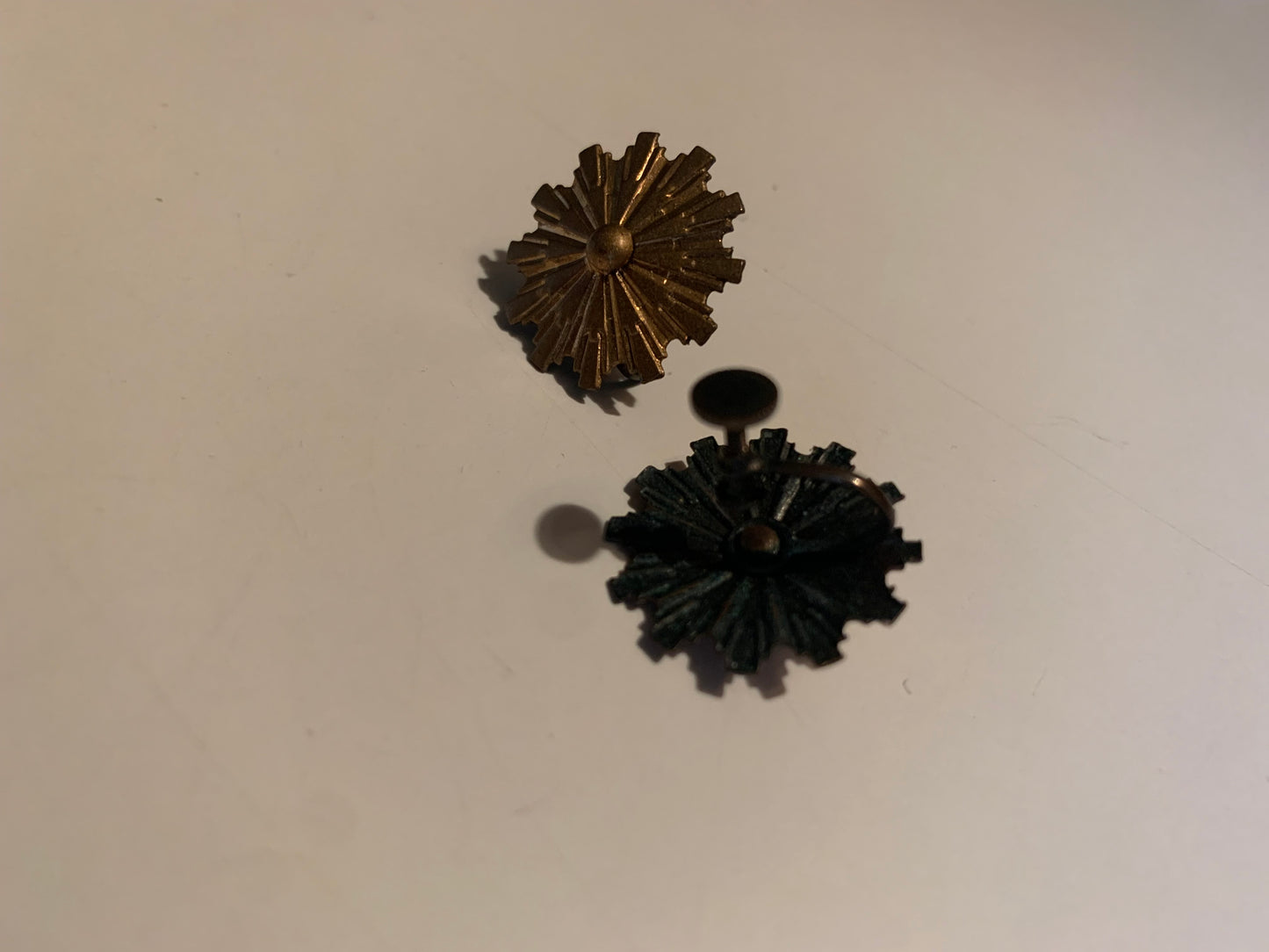 Round Sunburst Copper Clip Earrings circa 1940s