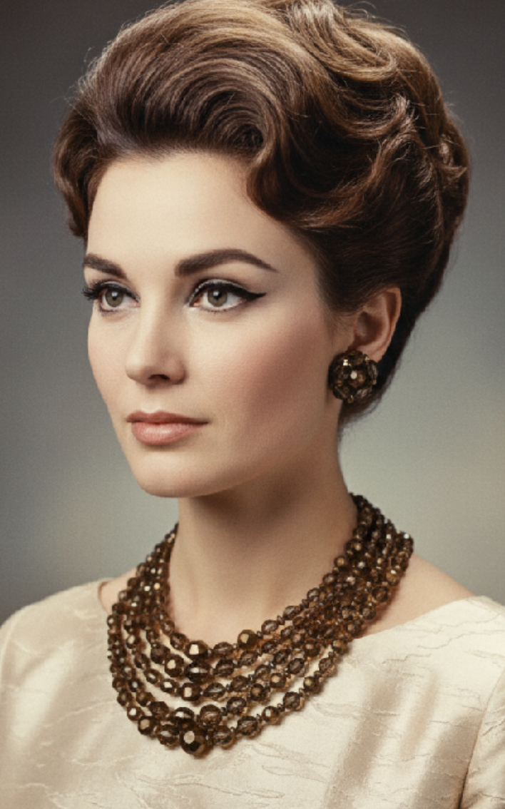 Faceted Heavy Crystal Copper and Bronze Beaded Necklace & Earrings Demi Parure Set circa 1960s