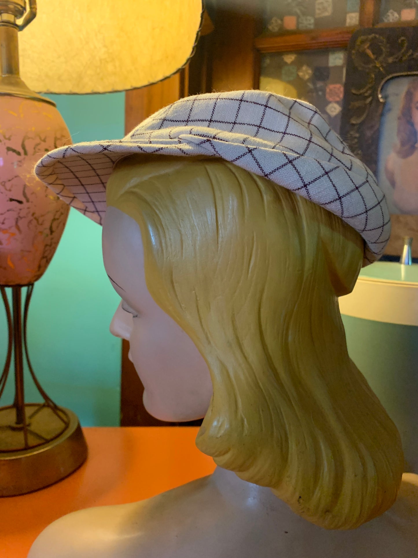 Sporty Grid Weave Fabric Ball Cap Inspired Hat circa 1930s