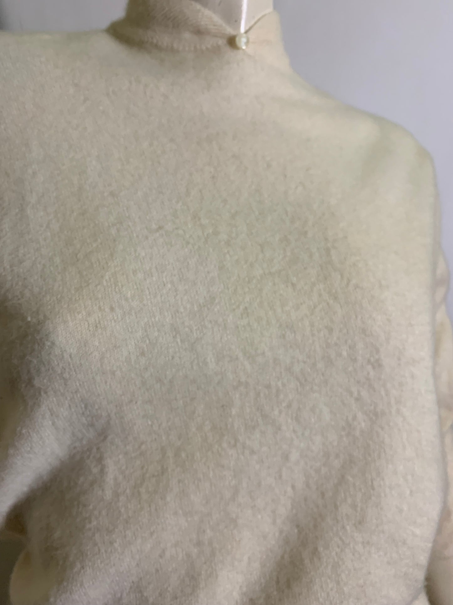 RESERVED Ivory Orlon High Collared Sweater with Button Accent circa 1960s