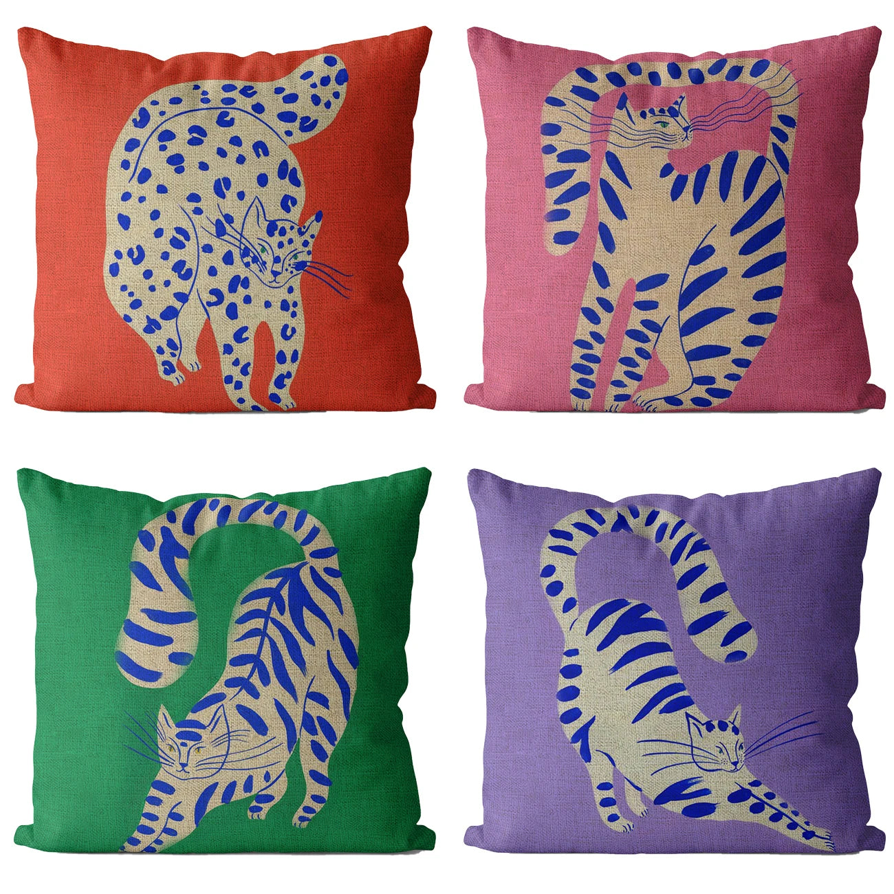 Stretch- the Stretching Kitty Cat Print Pillow Covers 4 Colors