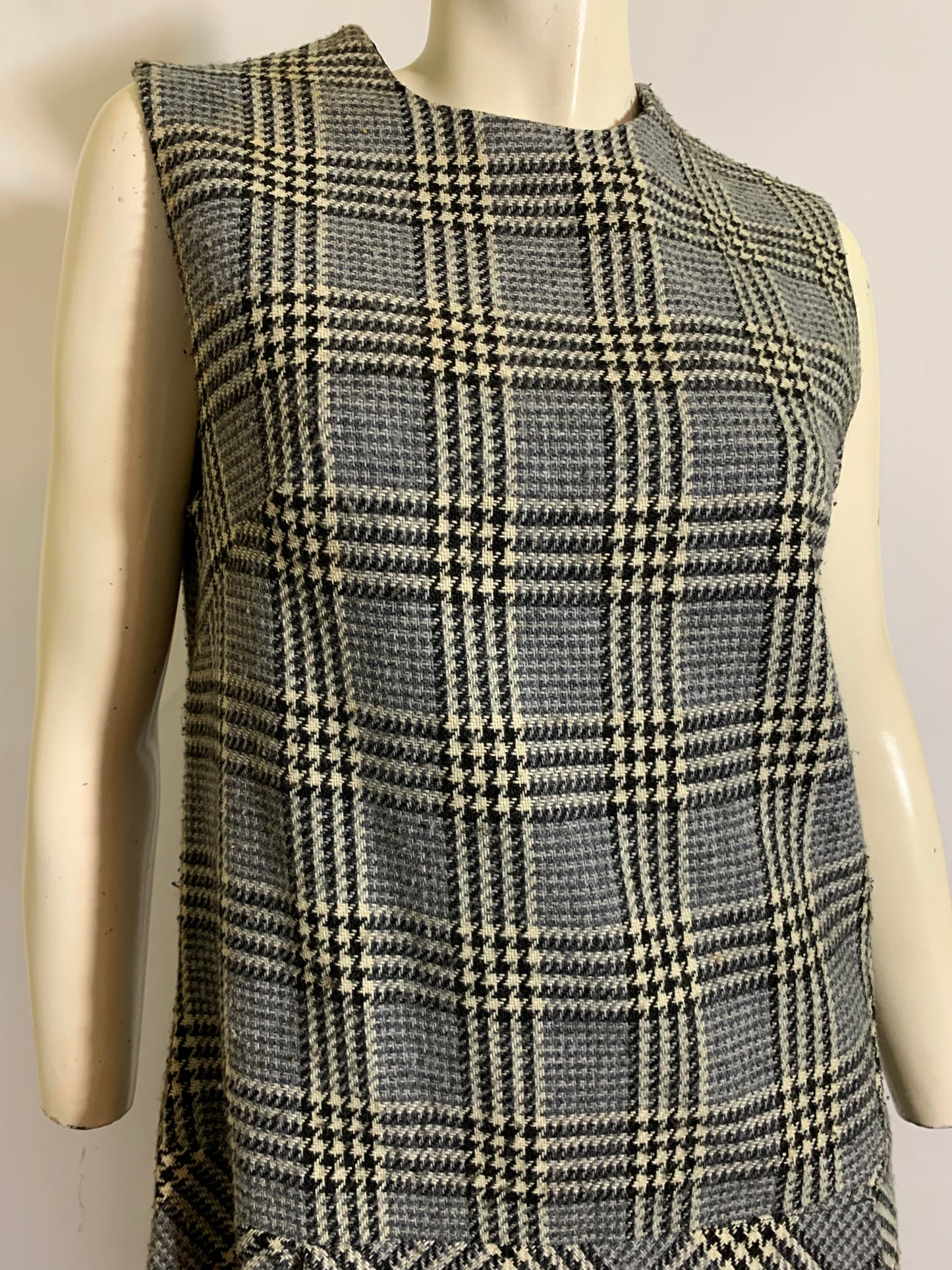 Brown and Black Plaid Wool Sleeveless Scooter Dress circa 1960s