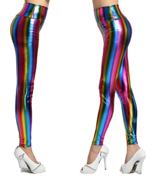 Prism- the Rainbow Striped Metallic Leggings