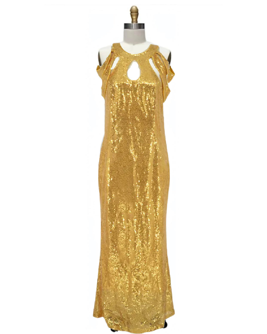 Gold Digger- the 1930s Inspired Gold Sequined Off Shoulder Evening Dress Plus Size