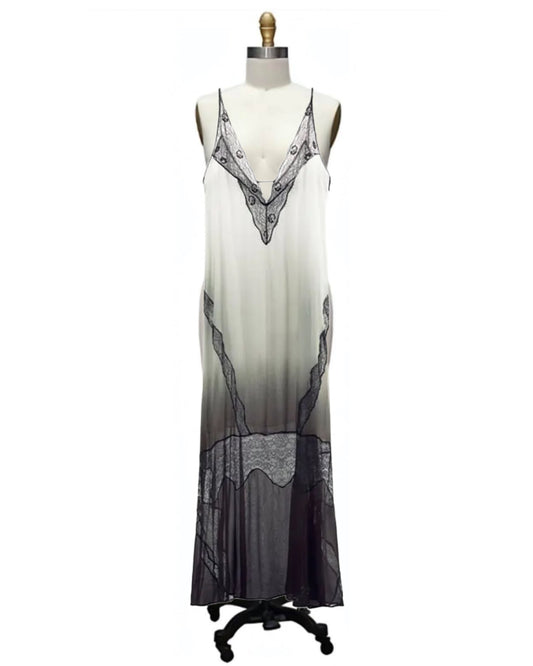 Theda- the Ombré Grey to Black Vintage Style Lace Trimmed Slip Dress