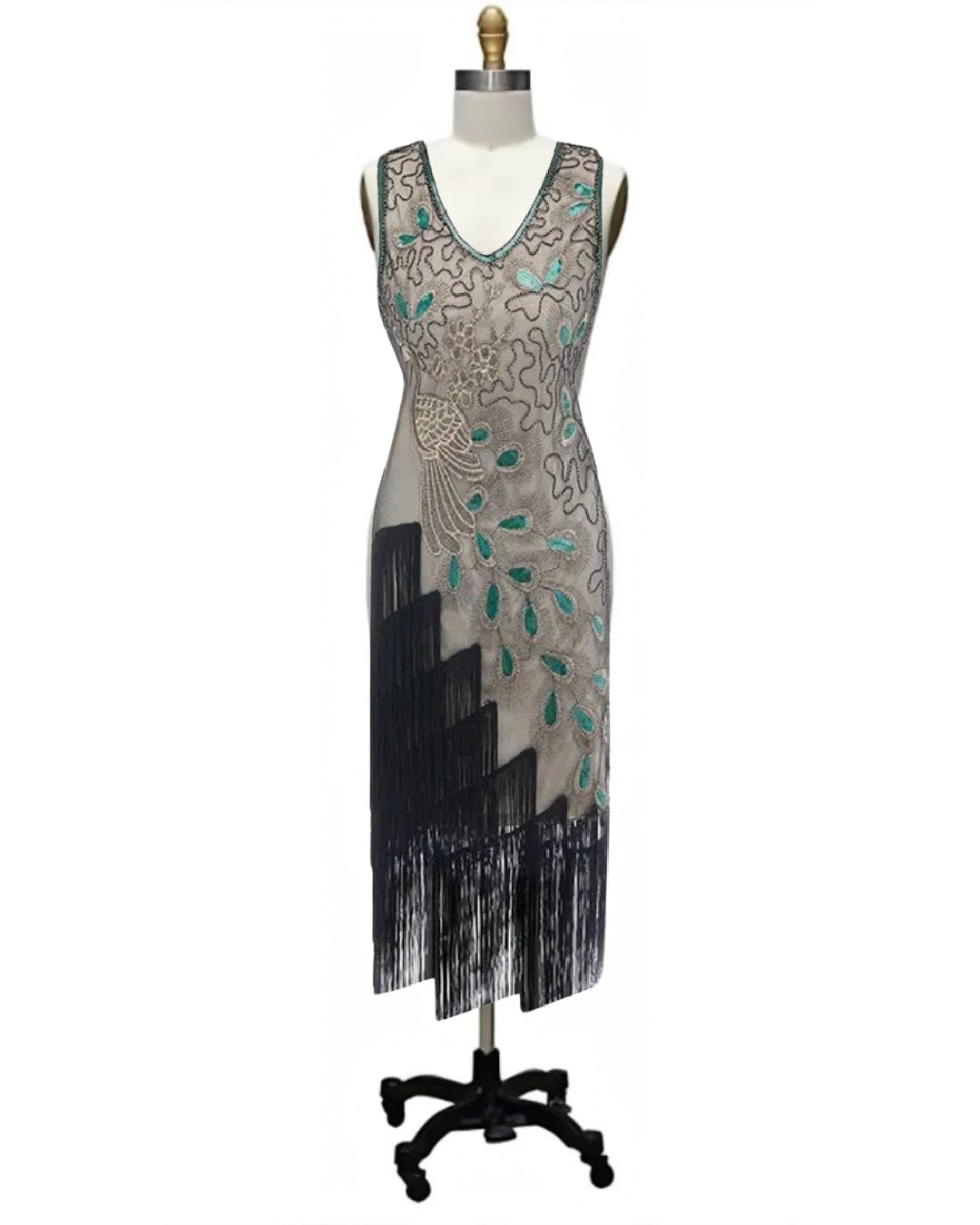 Penelope- the Peacock Design Fringed 1920s Style Dress 5 Colors
