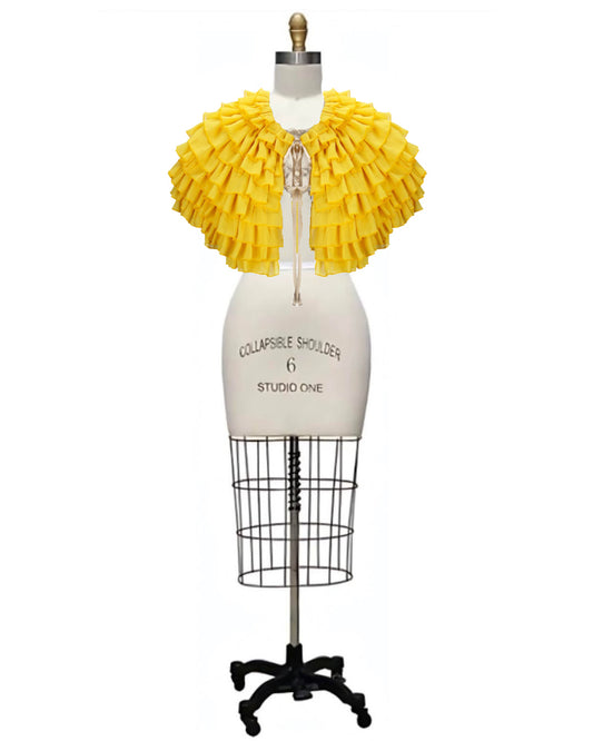 Bella- the Poor Things Saffron Yellow Ruffled Caplet with Bow