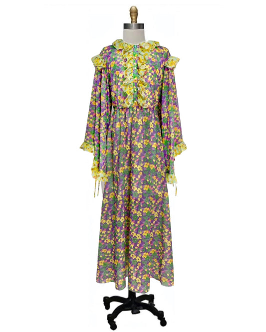 Lori- the Hippie Chic Bright Floral Print Angel Wing Sleeve Maxi Dress