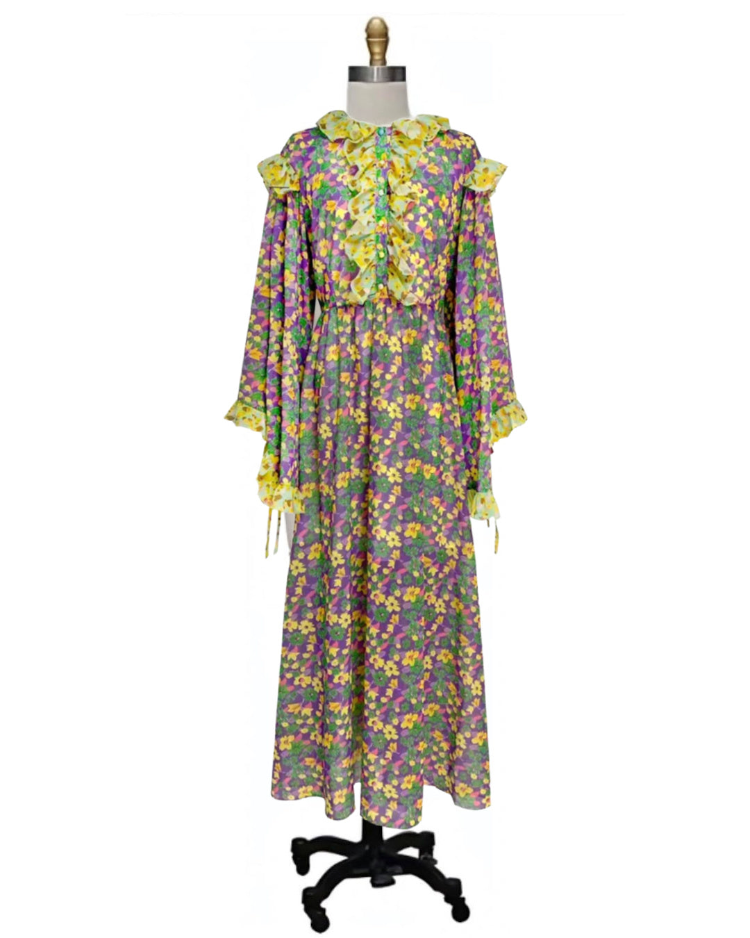 Lori- the Hippie Chic Bright Floral Print Angel Wing Sleeve Maxi Dress