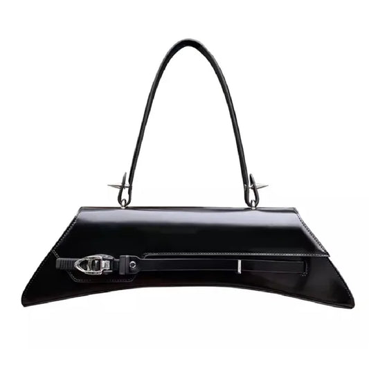 Boomerang- the Super Wide Peaked Black Leather Handbag
