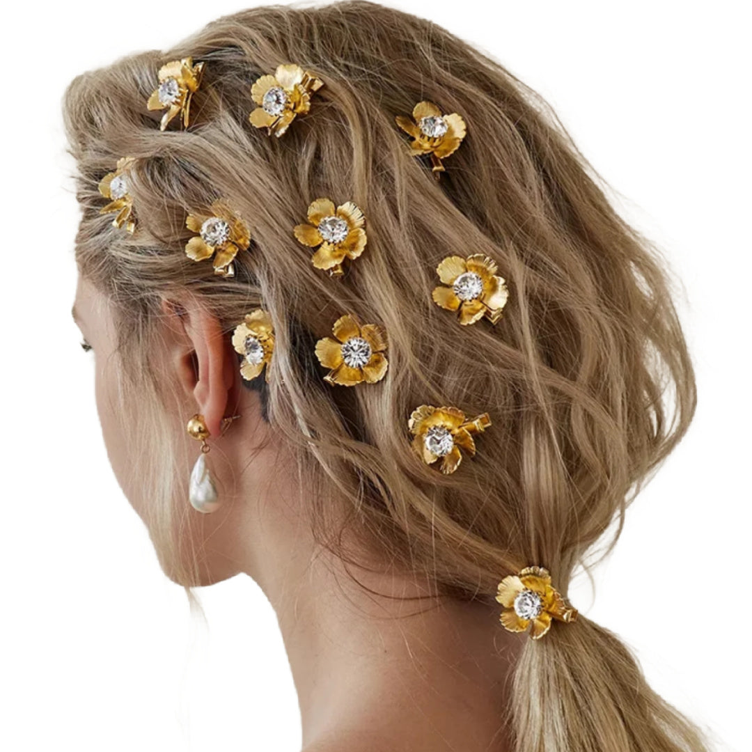 Genevieve- the Rhinestone Dotted Flower Hair Pin Set 4