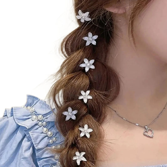 Cordelia- the White Shell Look Flower and Rhinestone Hair Clip 10 Pc Set