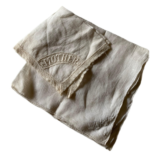"Mother" Embroidered Cotton Voile Handkerchief Set 2 circa 1940s