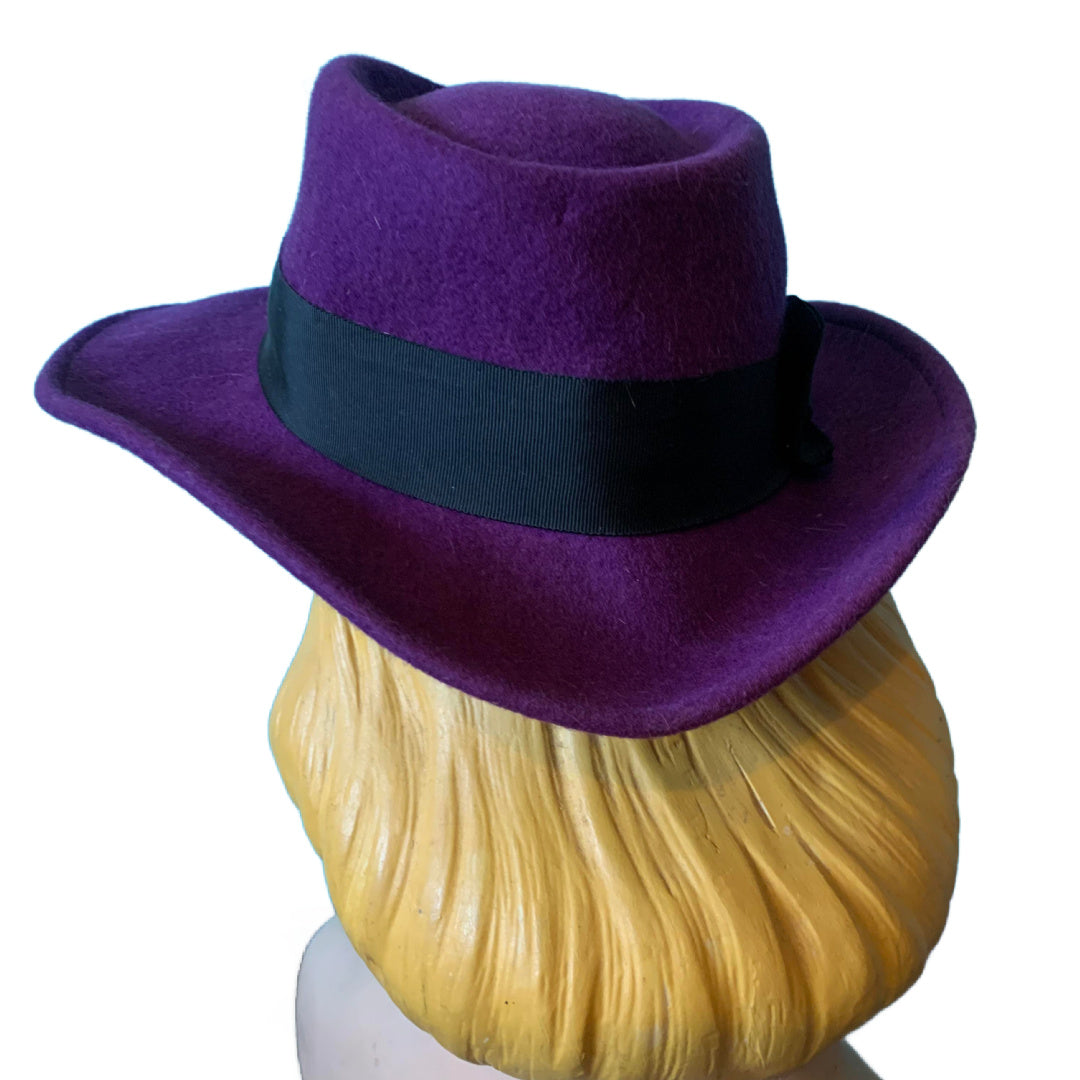 Jaunty Purple Felted Wool Fedora Style Hat circa 1980s