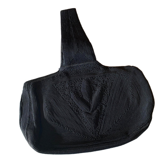 Wristlet Handle Black Cordé Style Handbag circa 1940s