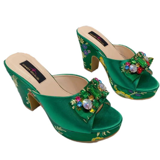 Shanghai- the Oriental Style Bejeweled and Bow Trimmed Satin Mules
