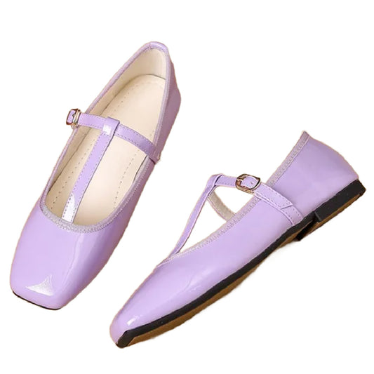 M'lady- the T-Strap Buckle Side Flats 4 Colors