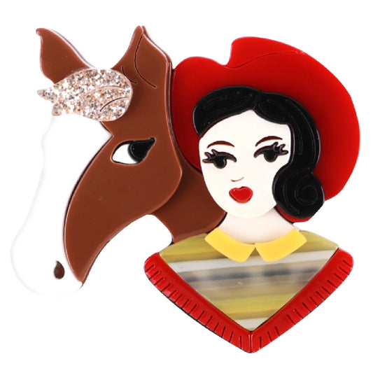 Dale- the Horse and Cowgirl Acrylic Brooch 2 Colors