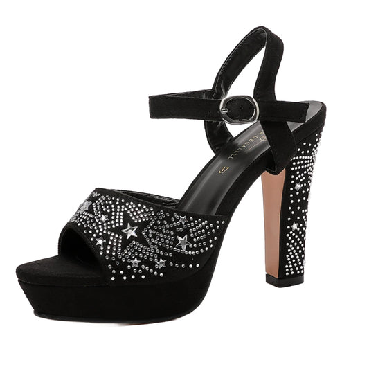 Star Power- the Rhinestone Star Studded Ankle Strap Platform Shoes 3 Colors