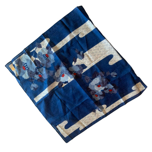 Japanese Silk Scarf Blue Black circa 1960s