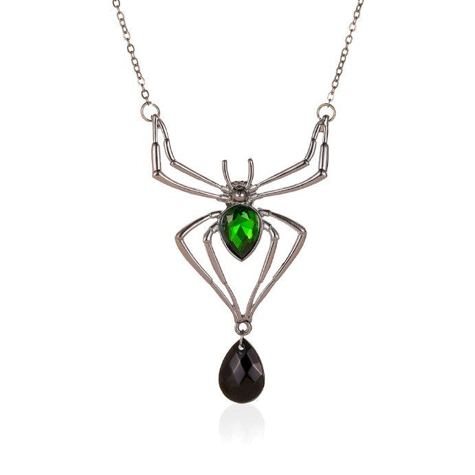 Spinnerette- the Celadon Green Crystal Spider Necklace, Earrings or ring