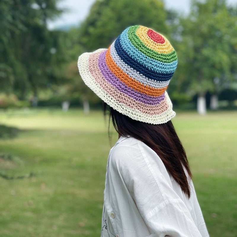 Delia- The Striped Crochet Sisal Bucket Hat 4 Color Ways Red Edge