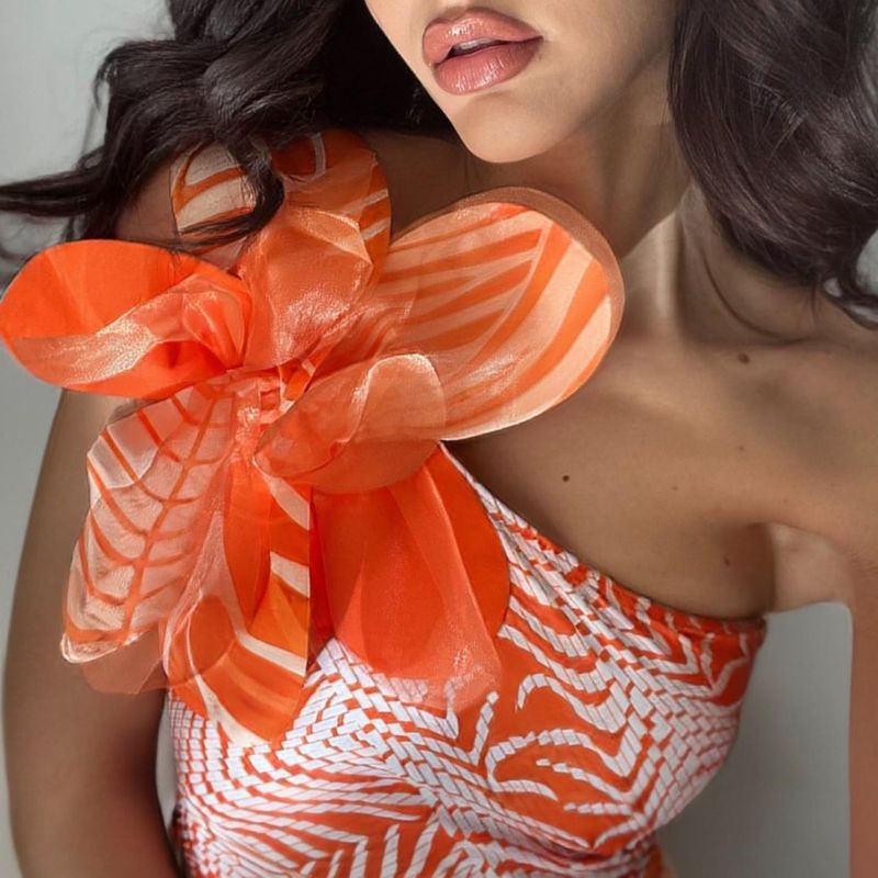 Palm Royale- the Citrus Orange Palm Leaf Print One Shoulder Swimsuit 2 Styles