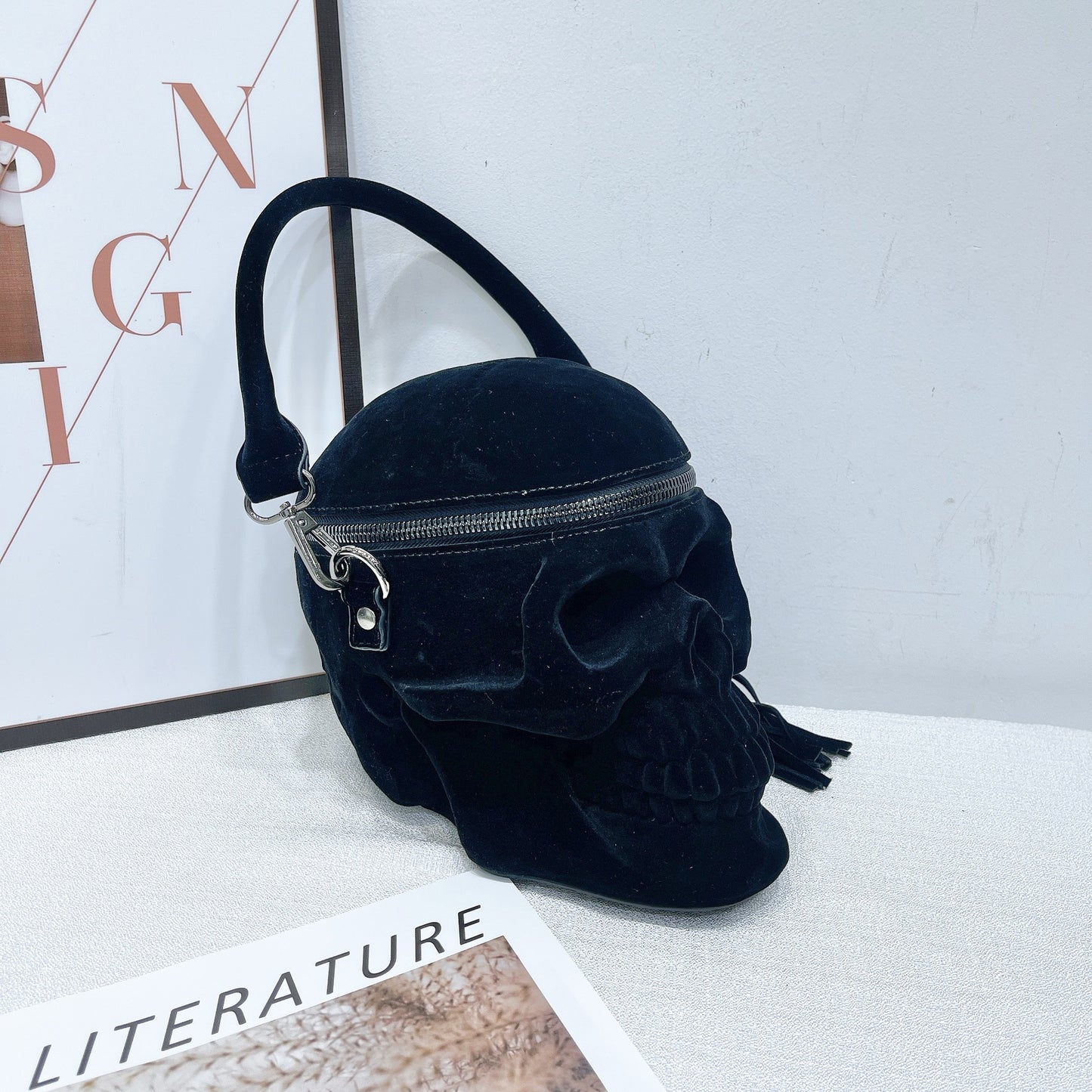 Masque- the Flocked Death Skull Mini Handbag