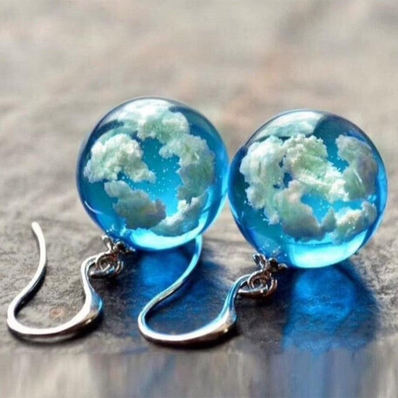 Cloudy- the Blue Sky Cloud Filled Orb Earrings
