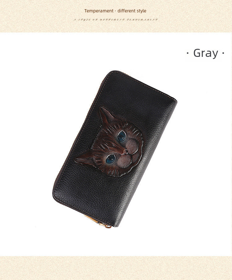 Tabby- the Carved Leather Cat Face Wallet 3 Colors