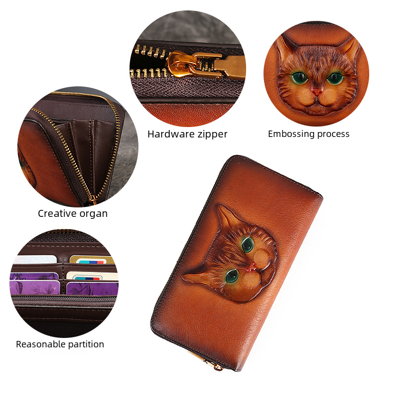 Tabby- the Carved Leather Cat Face Wallet 3 Colors