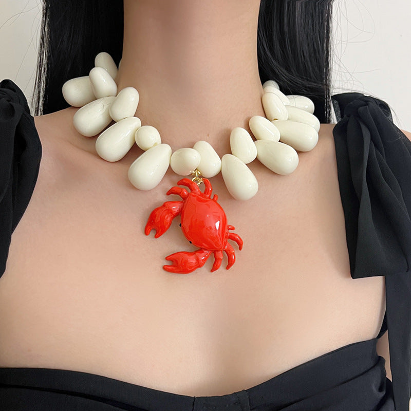 Beached- the Kitshcy Crab Pendant Acrylic Beaded Necklace 4 Color Ways